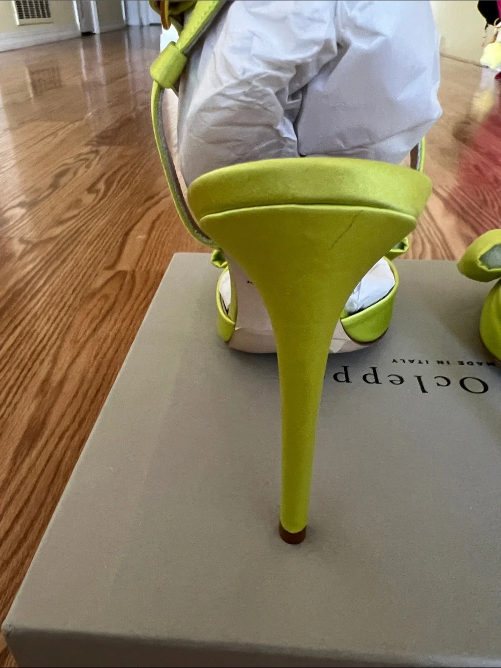 Dee Ocleppo Bow Slingback Pump Lime Satin Heels